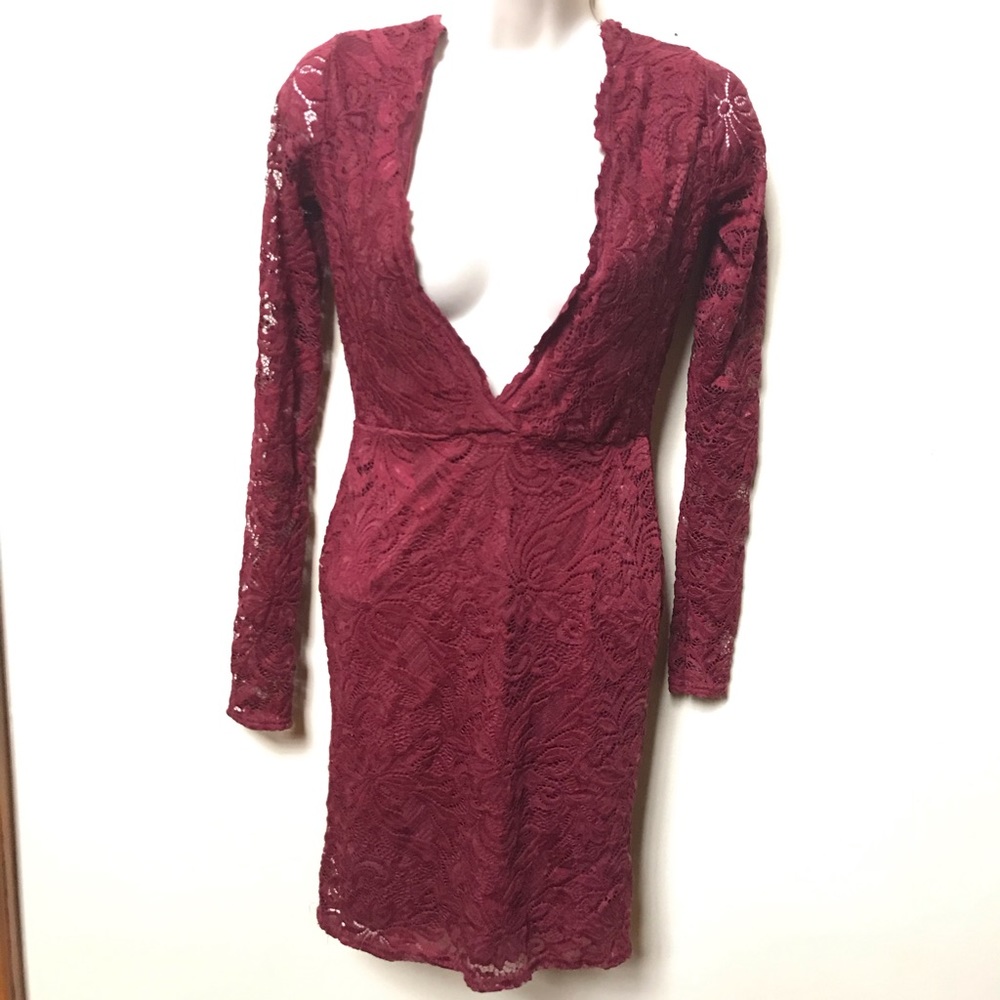 Missguided burgundy v neck plunge long sleeve